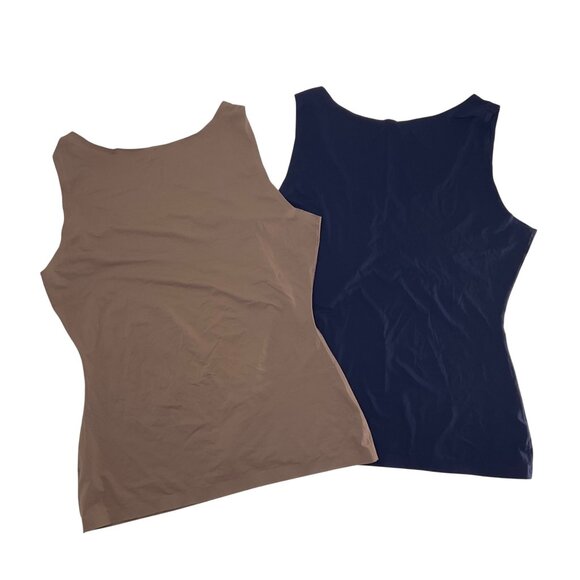 Spanx Womens Shaping Tank Tops XL Beige & Navy Nylon Blend Stretch Scoop Neck - Picture 2 of 7